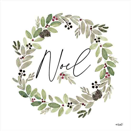 Kate Sherrill KS223 - KS223 - Noel Wreath - 12x12 Christmas, Holidays, Wreath, Noel, Typography, Signs, Textual Art, Greenery, Pine Cones, Berries from Penny Lane