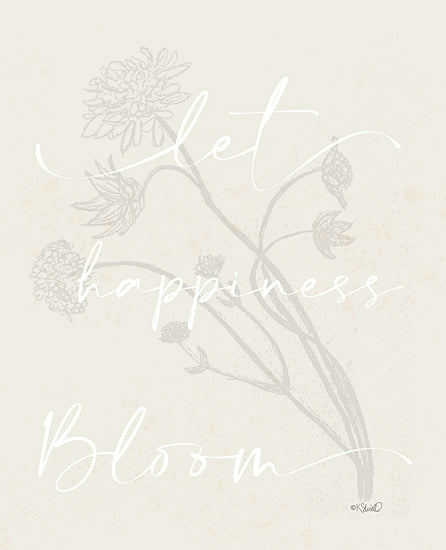 Kate Sherrill KS238 - KS238 - Let Happiness Bloom - 12x16 Let Happiness Bloom, Flowers, Neutral Palette, Typography, Signs from Penny Lane