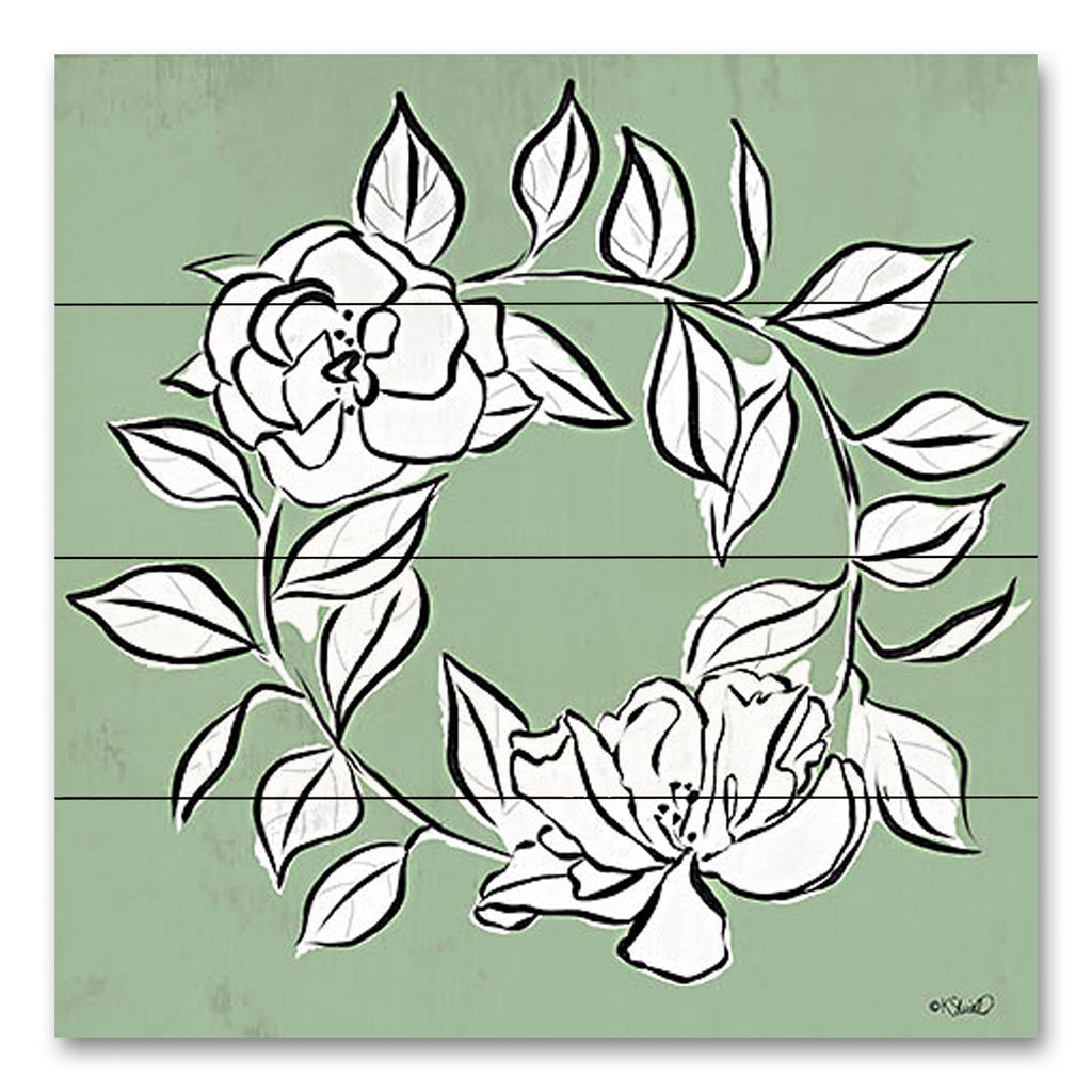 Kate Sherrill KS250PAL - KS250PAL - Floral Wreath Sketch - 12x12 Flowers, Greenery, Wreath, Green & White, Spring from Penny Lane