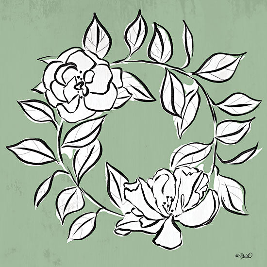 Kate Sherrill KS250 - KS250 - Floral Wreath Sketch - 12x12 Flowers, Greenery, Wreath, Green & White, Spring from Penny Lane