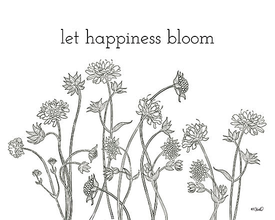 Kate Sherrill KS254 - KS254 - Let Happiness Bloom - 16x12 Flowers, Sketch, Drawing Print, Let Happiness Bloom, Typography, Signs, Black & White from Penny Lane