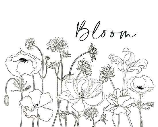 Kate Sherrill KS255 - KS255 - Flowers in Bloom - 16x12 Flowers, Sketch, Drawing Print, Bloom, Typography, Signs, Black & White from Penny Lane