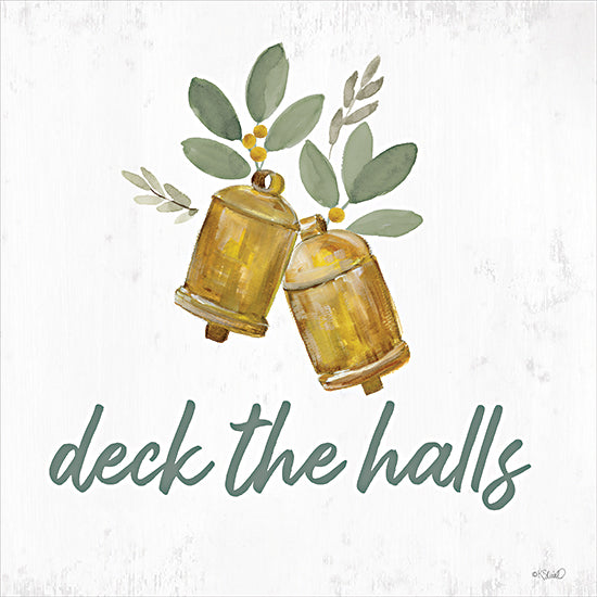 Kate Sherrill KS264 - KS264 - Deck the Halls Bells - 12x12 Christmas, Holidays, Bells, Christmas Bells, Gold Bells, Eucalyptus, Berries, Deck the Halls, Typography, Signs, Textual Art, Winter from Penny Lane
