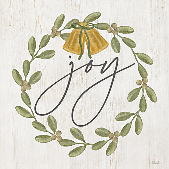 Kate Sherrill KS269 - KS269 - Joy Wreath with Bells - 12x12 Christmas, Holidays, Wreath, Greenery, Joy, Typography, Signs, Textual Art, Bells, Gold Bells, Berries, Winter from Penny Lane
