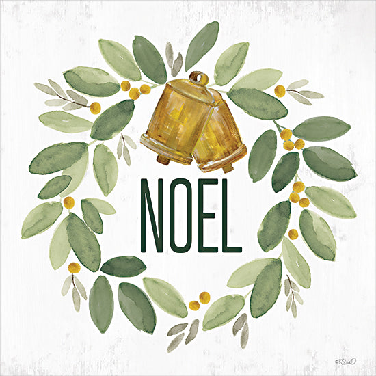 Kate Sherrill KS270 - KS270 - Noel Wreath with Bells - 12x12 Christmas, Holidays, Wreath, Greenery, Noel, Typography, Signs, Textual Art, Bells, Gold Bells, Berries, Winter from Penny Lane