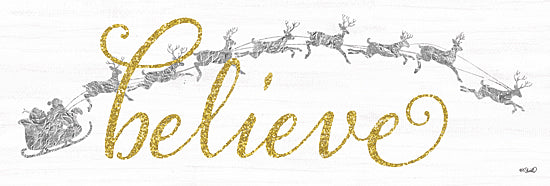 Kate Sherrill KS271A - KS271A - Believe - 36x12 Christmas, Holidays, Santa Claus, Santa' Sleigh, Reindeer, Believe, Typography, Signs, Textual Art, Silver, Gold, Glitter from Penny Lane