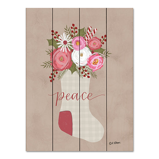 Lisa Larson LAR473PAL - LAR473PAL - Peace Christmas Stocking - 12x16 Peace, Christmas Stocking, Christmas, Stocking, Holidays, Flowers, Typography, Pink Flowers from Penny Lane