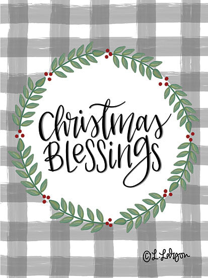 Lisa Larson LAR477 - LAR477 - Christmas Blessings - 12x16 Christmas Blessings, Christmas, Holidays, Wreath, Greenery, Berries, Plaid, Country, Typography, Signs from Penny Lane