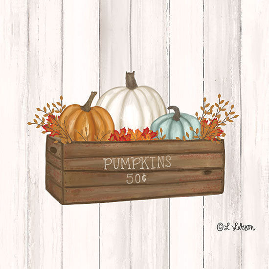Lisa Larson LAR506 - LAR506 - Pumpkins in Box - 12x12 Pumpkins, Leaves, Still Life, Fall, Autumn, Wood Background from Penny Lane