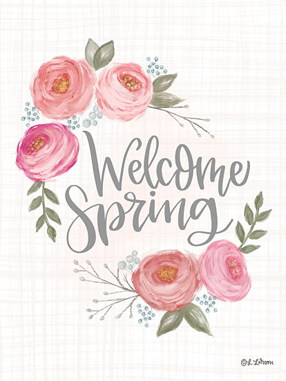 Lisa Larson LAR521 - LAR521 - Welcome Spring - 12x16 Welcome Spring, Welcome, Spring, Springtime, Flowers, Pink Flowers, Typography, Signs from Penny Lane
