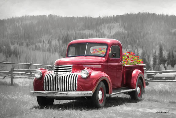 Lori Deiter LD1347 - LD1347 - American Made with Flowers    - 18x12 Truck, Flower Bed, Vintage, Landscape, Mountain, Trees from Penny Lane