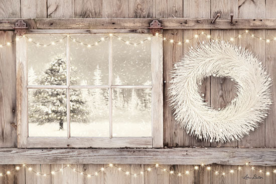 Lori Deiter LD1593 - LD1593 - Winter White View   - 18x12 White Wreath, Christmas Lights, Trees, Snow, Winter from Penny Lane