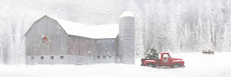 Lori Deiter LD1860A - LD1860A - Christmas on the Farm - 36x12 Winter, Snow, Farm, Barn, Red Truck, Christmas Tree, Deer from Penny Lane