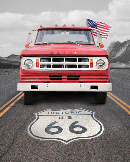 Lori Deiter LD1916 - LD1916 - Dodge on Route 66 - 12x16 Truck, Red Truck, Route 66, American Flag, Highway, Masculine from Penny Lane