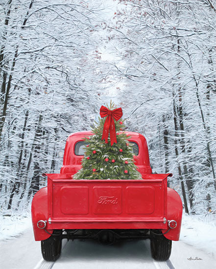 Lori Deiter LD1924 - LD1924 - Snowy Drive in a Ford - 12x16 Truck, Ford, Red Truck, Christmas Trees, Christmas, Holidays, Road, Winter, Tree, Photography, Snow from Penny Lane