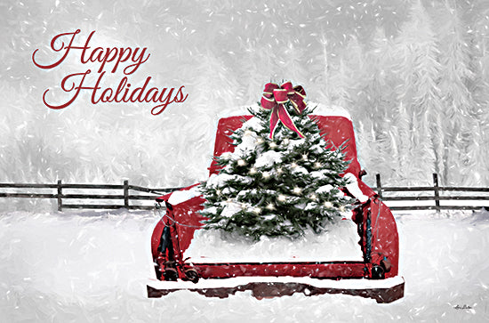 Lori Deiter LD1964 - LD1964 - Happy Holidays Rusty Red Truck - 18x12 Happy Holidays, Holidays, Red Truck, Christmas Tree, Winter, Snow from Penny Lane