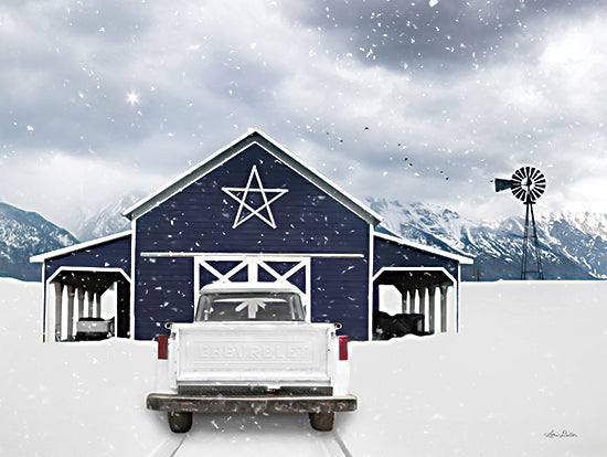 Lori Deiter LD2025 - LD2025 - White Chevy at Navy Barn - 16x12 Farm, Barn, Blue Barn, Truck, Chevrolet Truck, Barn Star, Windmill, Winter from Penny Lane