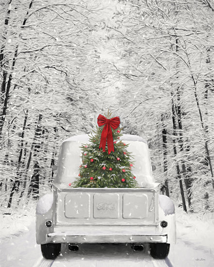 Lori Deiter LD2028 - LD2028 - Snowy Drive in a White Ford - 12x16 Truck, White Truck, Christmas Tree, Holidays, Christmas, Trees, Road, Winter from Penny Lane