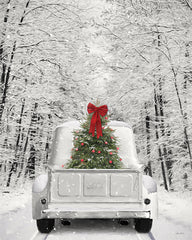 LD2028 - Snowy Drive in a White Ford - 12x16