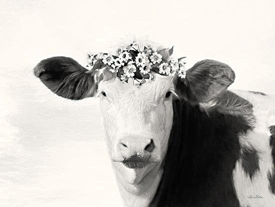 Lori Deiter LD2110 - LD2110 - Spotted Cow with Flowers - 16x12 Cow, Flowers, Crown of Flowers, Black & White, Photography from Penny Lane