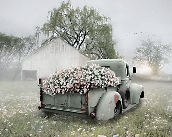 Lori Deiter LD2249 - LD2249 - Sage Green Truck with  Blush Petunias    - 16x12 Farm, Barn, Truck, Sage Green Truck, Flowers, Petunias, Wildflowers, Trees from Penny Lane