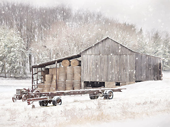 Lori Deiter LD2383 - LD2383 - The Farmer's Harvest - 16x12 Photography, Barn, Farm, Harvest, Haystacks, Trailer, Winter, Snow from Penny Lane