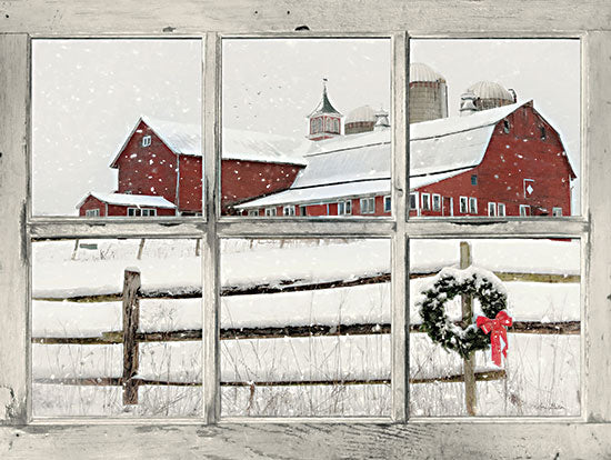 Lori Deiter LD2411 - LD2411 - Winter View II - 16x12 Farm, Barn, Fence, Wreath, Snow, Winter, Window Pane from Penny Lane