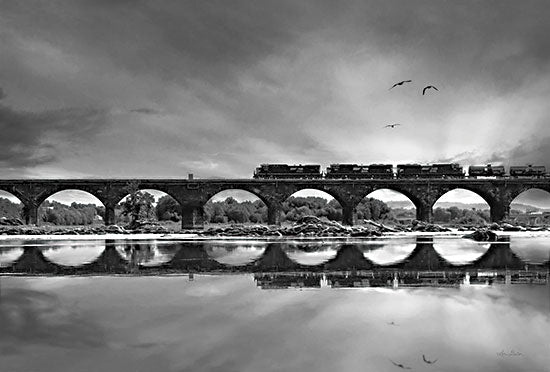 Lori Deiter LD2513 - LD2513 - All Aboard   - 18x12 Bridge, Train, Photography, Black & White, Reflection, River, Coastal from Penny Lane