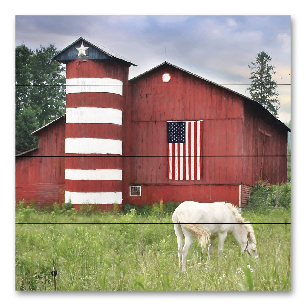 Lori Deiter LD2517PAL - LD2517PAL - American Farm     - 12x12 Independence Day, July 4th, Patriotic, Farm, Silo, Barn, American Flag, Red Barn, Horse, Photography from Penny Lane