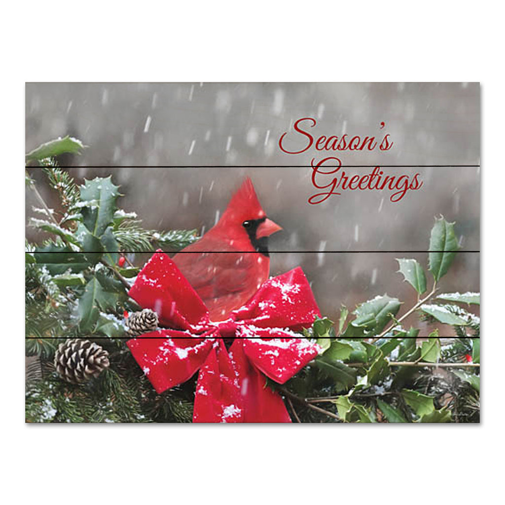 Lori Deiter LD3068PAL - LD3068PAL - Season's Greetings Cardinal - 16x12 Christmas, Holidays, Cardinal, Bird, Season's Greetings, Typography, Signs, Winter, Holly, Berries from Penny Lane