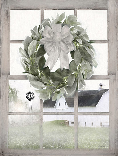 Lori Deiter LD3130 - LD3130 - Country View - 12x16 French Country, Wreath, Greenery, Ribbon, Barn, Farm, Window, Spring from Penny Lane