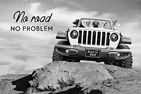Lori Deiter LD3173 - LD3173 - No Road, No Problem - 18x12 Photography, Truck, Mountain, No Road No Problem, Typography, Signs, Textual Art, Masculine, Dogs, Whimsical, Black & White from Penny Lane