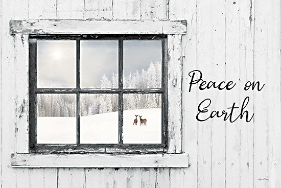 Lori Deiter LD3211 - LD3211 - Peace on Earth Window - 18x12 Winter, Peace on Earth, Typography, Signs, Textual Art, Window, Trees, Snow, Rustic, Deer from Penny Lane