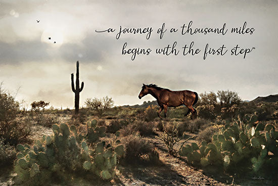 Lori Deiter LD3231 - LD3231 - A Journey of a Thousand Miles - 18x12 Photography, Desert, Landscape, Cactus, Horse, Journey, A Journey of a Thousand Miles Begins With the First Step, Lao Tzu, Typography, Signs, Textual Art, Inspirational from Penny Lane