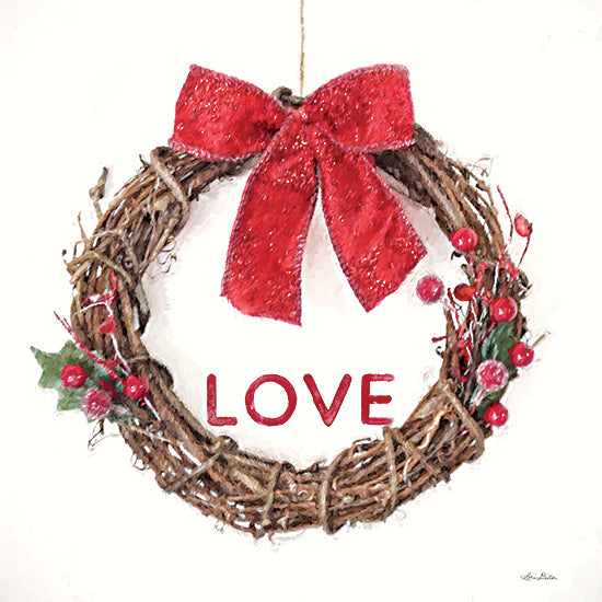 Lori Deiter LD3294 - LD3294 - Love Vine Wreath - 12x12 Christmas, Holidays, Wreath, Grapevine Wreath, Love, Typography, Signs, Textual Art, Berries, Holly, Red Ribbon, Winter from Penny Lane