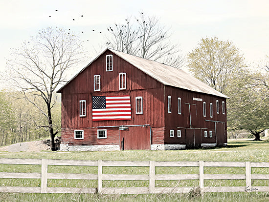 Lori Deiter LD3326 - LD3326 - Patriotic Barn   - 16x12 Barn, Red Barn, Farm, Patriotic, American Flag, Photography, Independence Day, Trees, Fence, Field, Landscape from Penny Lane
