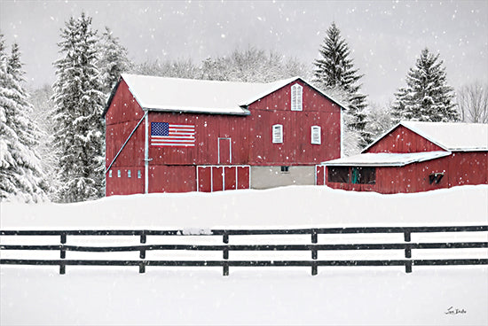 Lori Deiter LD3362 - LD3362 - Winter Barn - 18x12 Winter, Barn, Farm, Red Barn, Photography, American Flag, Patriotic, Independence Day, Snow, Trees, Landscape, Fence from Penny Lane