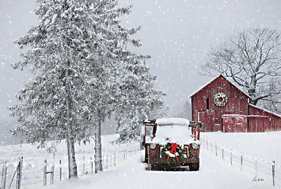 Lori Deiter LD3371 - LD3371 - Holiday Lane - 18x12 Christmas, Holidays, Barn, Farm, Photography, Truck Road, Winter, Snow, Christmas Wreath, Trees, Pine Trees, Holiday Lane from Penny Lane