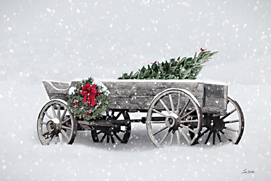 Lori Deiter LD3409 - LD3409 - Snowy Christmas Wagon - 18x12 Christmas, Holidays, Winter, Photography, Wagon, Christmas Tree, Wreath, Snow, Landscape from Penny Lane