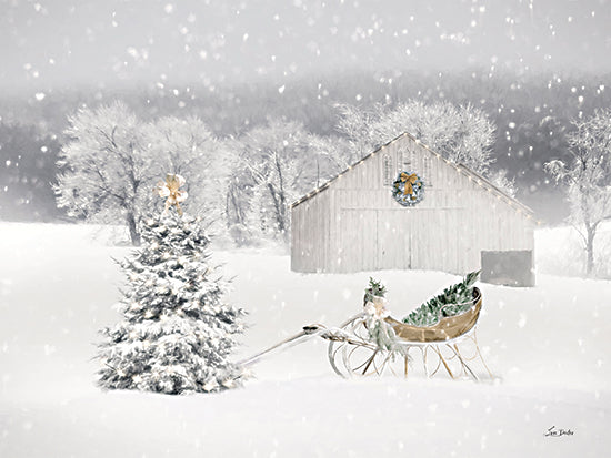 Lori Deiter LD3431 - LD3431 - Snowy Gold Christmas - 16x12 Christmas, Holidays, Santa's Sleigh, Sleigh, Christmas Tree, Winter, Snow, Photography, Barn, Farm, White Barn, Landscape from Penny Lane