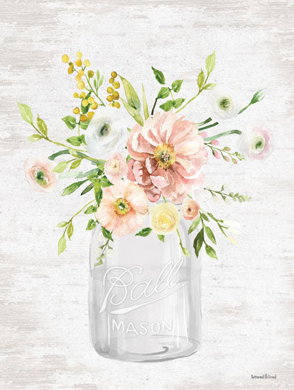 lettered & lined LET100 - LET100 - Floral Bouquet 1 - 12x16 Flowers, Pink Flowers, Ball Jar, Mason Jar, Bouquet, Botanical, Country from Penny Lane