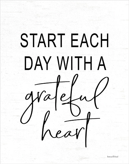 lettered & lined LET1036 - LET1036 - Grateful Heart - 12x16 Inspirational, Start Each Day with a Grateful Heart, Typography, Signs, Textual Art, Black & White from Penny Lane