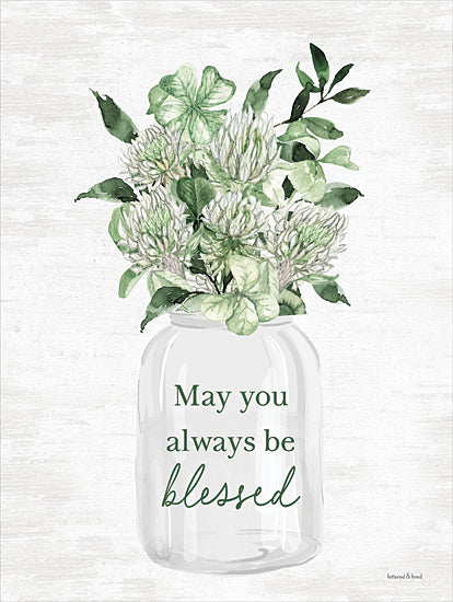 lettered & lined LET1039 - LET1039 - May You Always Be Blessed II - 12x16 St. Patrick's Day, May You Always Be Blessed, Typography, Signs, Textual Art,, Shamrocks, Bouquet, Glass Jar, Flowers, Greenery from Penny Lane