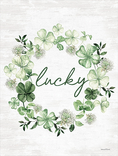 lettered & lined LET1041 - LET1041 - Lucky Wreath - 12x16 St. Patrick's Day, Wreath, Shamrocks, Greenery, Lucky, Typography, Signs, Textual Art, Green from Penny Lane