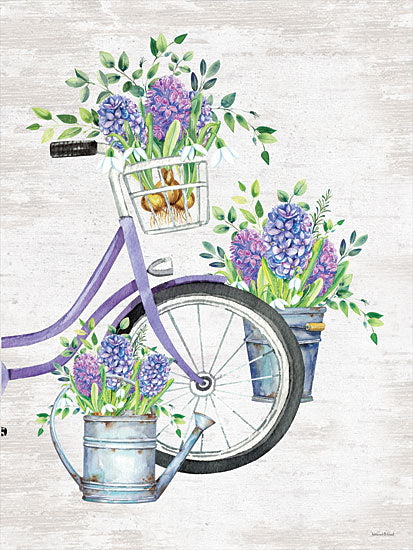 lettered & lined LET112 - LET112 - Hyacinth Harvest - 12x16 Hyacinths, Watering Can, Galvanized Bucket, Bicycle, Bike, Flowers, Purple Flowers, Seasons from Penny Lane