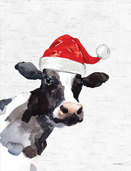 lettered & lined LET167 - LET167 - Christmas Cow - 12x16 Cow, Christmas, Holidays, Stocking Hat, Watercolor, Whimsical from Penny Lane