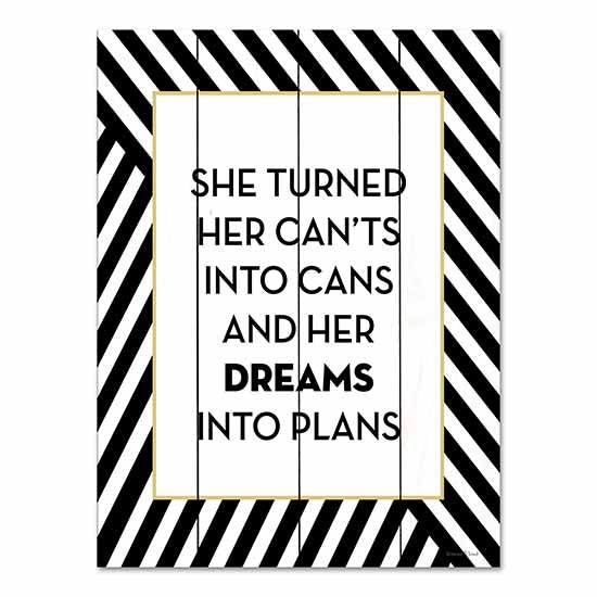 lettered & lined LET276PAL - LET276PAL - Dreams - 12x16 Dreams Into Plans, Motivational, Typography, Border, Black & White, Signs from Penny Lane