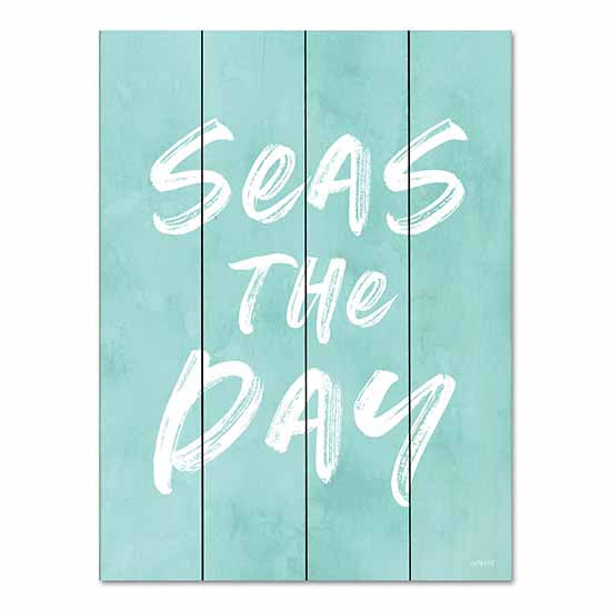 lettered & lined LET424PAL - LET424PAL - Seas the Day - 12x16 Seas the Day, Coastal, Blue & White, Beach, Summer, Typography, Signs, Whimsical from Penny Lane