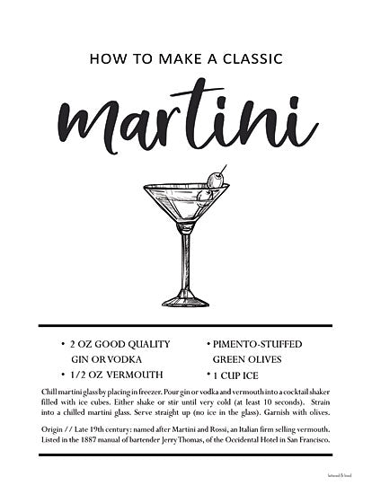 lettered & lined LET607 - LET607 - Martini - 12x16 Martini, Drink, Cocktail, Recipe, Kitchen, Typography, Signs from Penny Lane