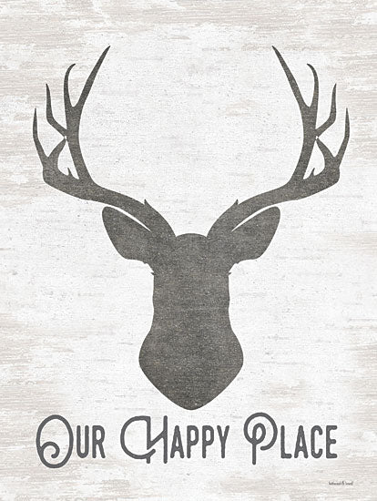 lettered & lined LET625 - LET625 - Our Happy Place - 12x16 Our Happy Place, Deer, Lodge, Typography, Signs from Penny Lane
